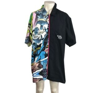 Teddy Fresh Marvel Collaboration Comic Print Zip Up Short Sleeve Shirt Men's 3XL